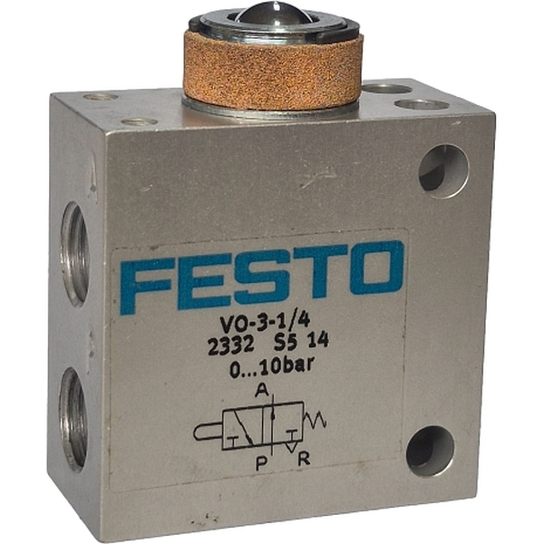 3/2 vias, conexão G1/4, acionamento mecânico / retorno mola, pressão de trabalho 10bar