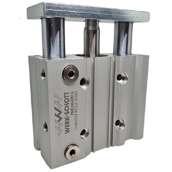 diametros 20 a 63 mm, cursos (consulte nossos vendedores). Pressão de trabalho 0,5 a 10bar, temperatura -10~60oC, amortecimento com borracha em ambas as extremidades, camisa alumínio, vedações NBR
