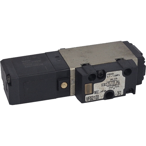 válvula de 5 vias, vedação metálica, simples solenóide, 2 posições, cabeamento interno, tensão voltagem 110 A 120VCA, ligação elétrica com caixa de ligações dos terminais de plug-in, com LED indicador e supressor de picos