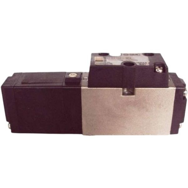 válvula de 5 vias, vedação metálica, simples solenóide, 2 posições, cabeamento interno, tensão voltagem 110 A 120VCA, ligação elétrica com caixa de ligações dos terminais de plug-in, com LED indicador e supressor de picos