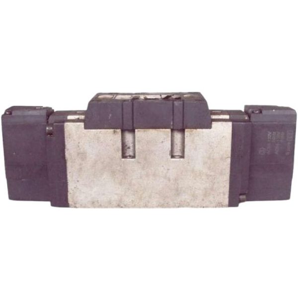 Série VFS4000, válvula de 5 vias, vedação metálica, duplo solenóide, 2 posições, cabeamento interno, tensão voltagem 110 A 120VCA, ligação elétrica com caixa de ligações dos terminais de plug-in, com LED indicador e supressor de picos