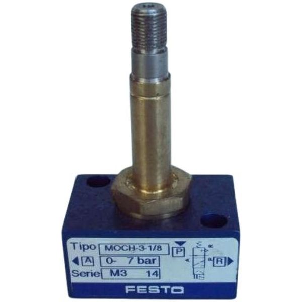 3/2 vias, conexão G1/8, acionamento eletropneumático / retorno mola, meio ar comprimido filtrado, pressão máxima de trabalho 7bar, corpo alumínio, vedações NBR
