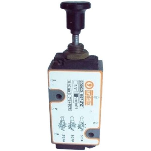 5/2 vias, 1/4npt, acionamento manual botão / retorno mola, pressão 0-10bar, temperatura -7...80oC