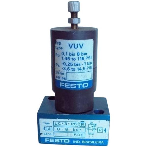 válvula 3/2 vias, conexão 1/8, desenho poppet, corpo alumínio anodizado azul