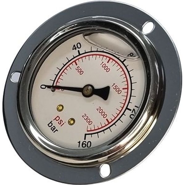 com flange, saída traseira, rosca 1/4, com glicerina, mostrador 63mm, fluido óleo