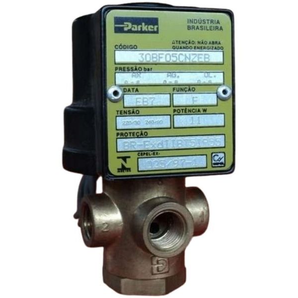 Série 30, 3 vias / ação direta, rosca 1/4npt, atuação solenóide,  tensão voltagem 220V/50Hz 240V/60Hz (NZ), corpo latão, vedações NBR, meios ar / gás / água / óleos leves