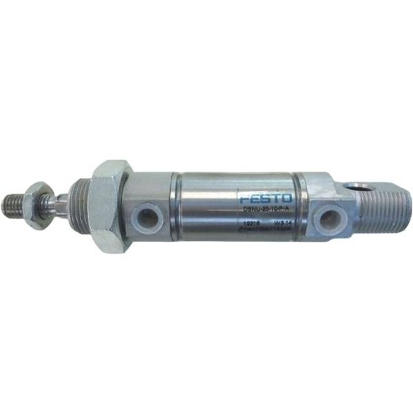 cilindro convencional, diâmetro 25mm, curso 10mm, dupla ação, anéis/placas de amortecimento elástico nas posições finais de fim de curso, detecção de posição