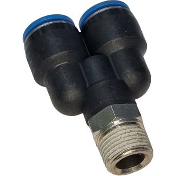 união rápida com entrada em Y, conexão em Y, conector pneumático, conector instantâneo, conexão push-pull, conexão para ar comprimido, conexão tipo Y 