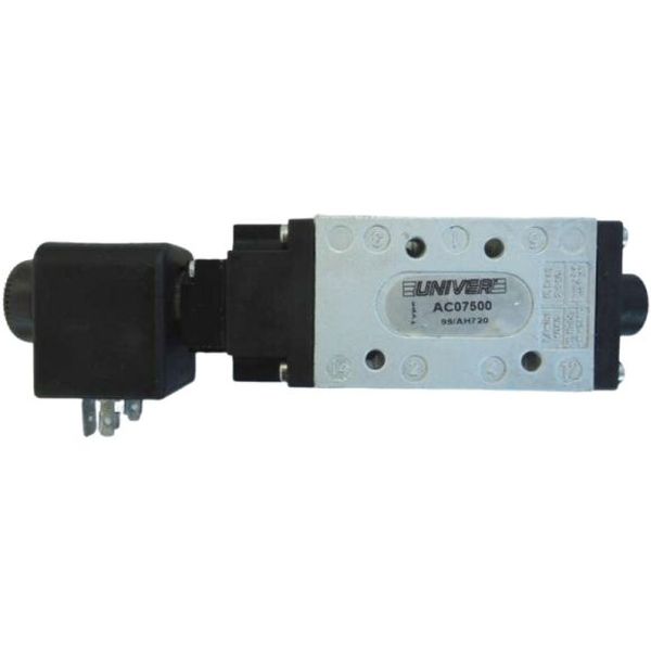 5/2 vias, conexão rosca 1/4, vazão 1080l/min, pressão 2...10bar, temperatura do fluido -10...75oC, bobina 24V 2,5W