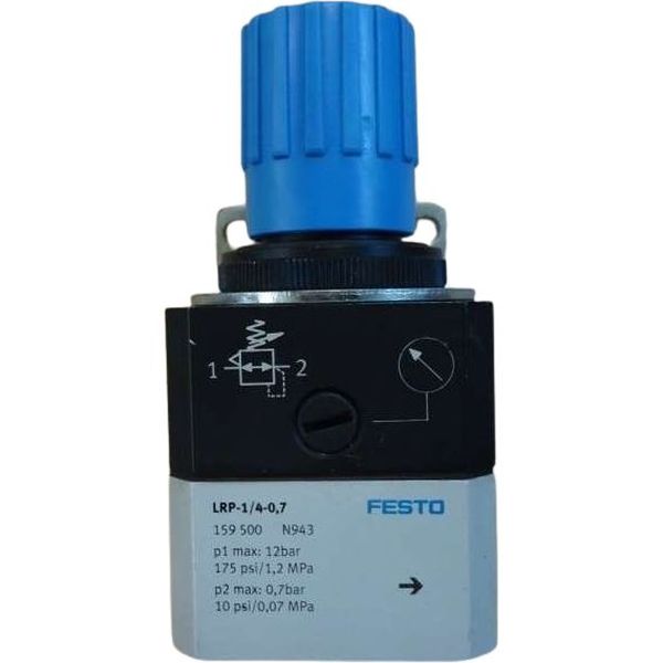 conexão G1/4, acionamento manopla com trava, vazão 800l/min, pressão de operação 1...12bar, meio ar comprimido, corpo alumínio, vedação NBR