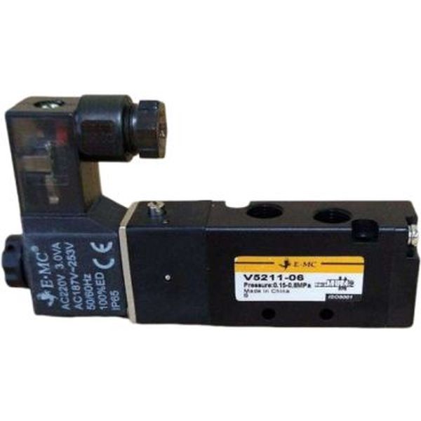 5/2 vias, conexão 1/8, acionamento solenóide, 220VAC, controle simples, pressão máxima 1.2MPa