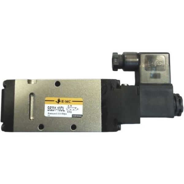 5/2 vias, conexão 3/8, meio de trabalho ar limpo, controle simples, lubrificação não é necessária, pressão máxima 1.2 MPa