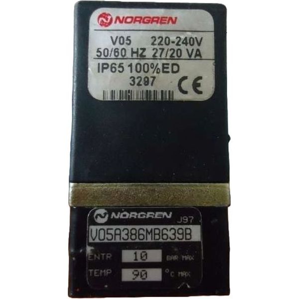 vávula poppet, diretamente atuada por solenóide, retorno por mola, porta G1/8, função 3/2NA, orifício 2,5mm, meio de operação ar comprimido