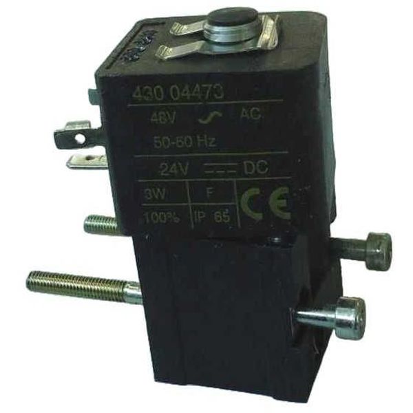 voltagem 24VDC 50/60Hz, potência 3W, classe de isoamento F, 100%ED, IP65, ligação elétrica com plugue