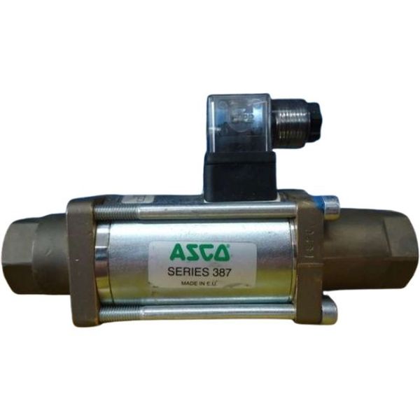 Série 387, conexão G3/8, normalmente fechada (NF), diretamente operada, coaxial, diferencial de pressão 40bar, voltagem 24VDC, fluidos ar / gás, temperatura -20~100oC, vedação FPM/PTFE, corpo bronze