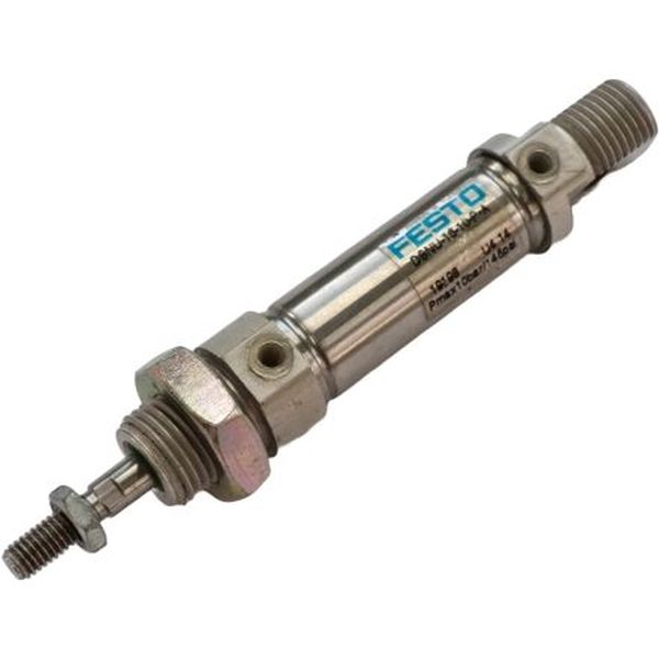 cilindro convencional, diâmetro 16mm, curso 10mm, dupla ação, anéis/placas de amortecimento elástico nas posições finais de fim de curso, detecção de posição