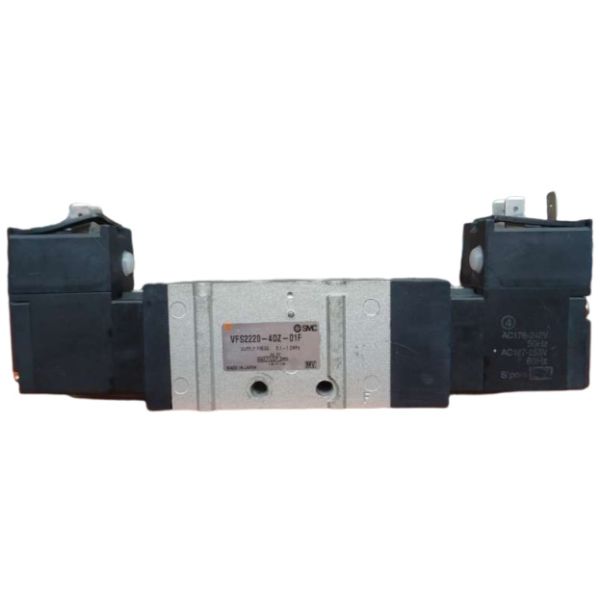 Série VFS2000, válvula de 5 vias, vedação metálica, duplo solenóide, 2 posições, cabeamento interno, tensão voltagem 22020VCA, ligação elétrica com conector, com LED indicador e supressor de picos
