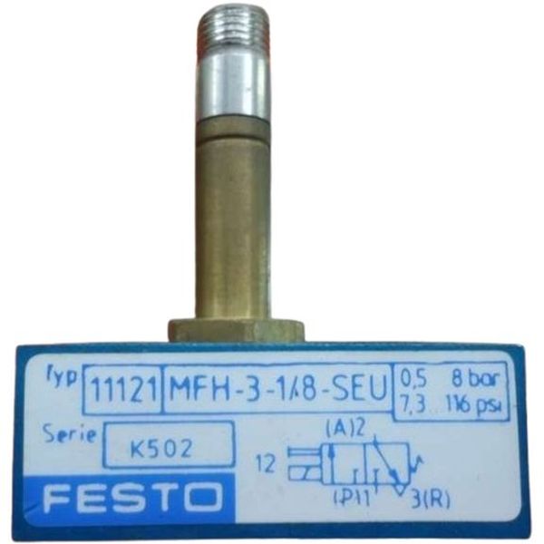 3/2 vias, conexão G1/8, acionamento eletropneumático / retorno mola, pressão 8bar, corpo alumínio, vedações NBR