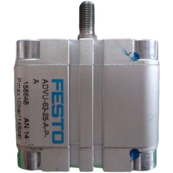 cilindro compacto, diâmetro 63mm, curso 25mm, rosca externa, anéis/placas de amortecimento elástico nas posições finais de curso, detecção de posição