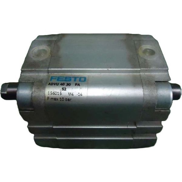cilindro compacto, diâmetro 40mm, curso 30mm, anéis/placas de amortecimento elástico nas posições finais de curso, detecção de posição, haste passante