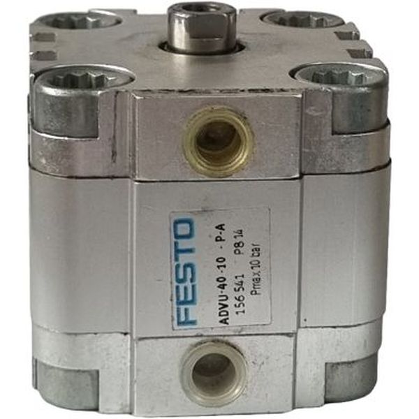 cilindro compacto, diâmetro 40mm, curso 10mm, anéis/placas de amortecimento elástico nas posições finais de curso, detecção de posição