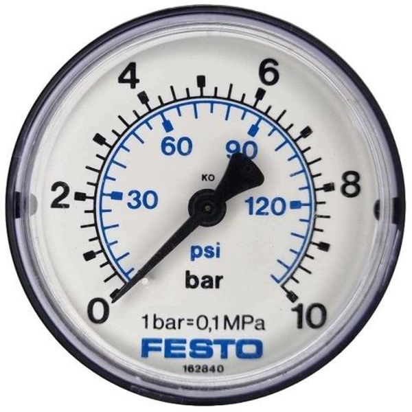 saída por trás, conexão rosca G1/4, diâmetro 63mm, visor de plástico, caixa de plástico, fluidos gases inertes / líquidos neutros