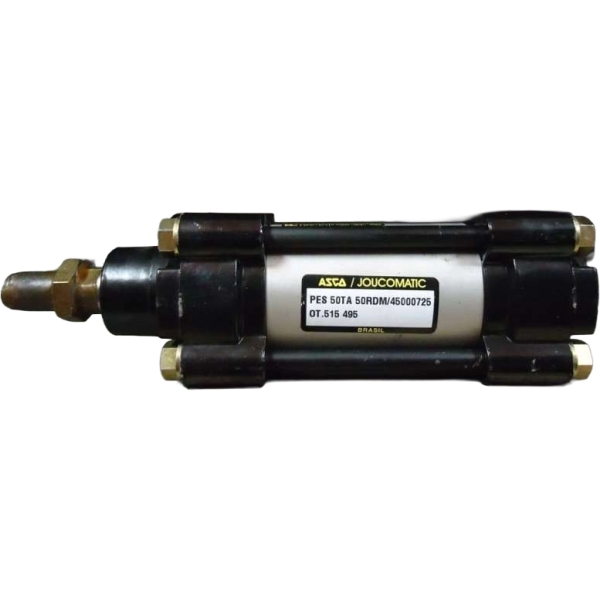 diâmetro 50mm, curso 50mm, pressão máxima 10bar, norma ISO 15552, amortecimento ajustável nas duas extremidades, temperatura -20~70oC, meios ar / gás neutro, com tirantes