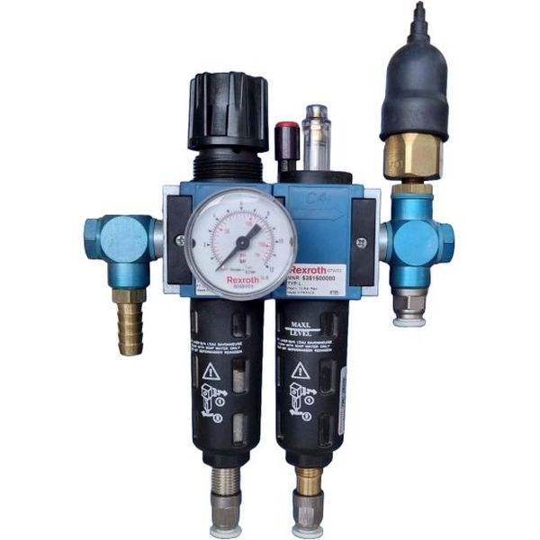 filtro regulador 5351300200, lubrificador 5351500000, copos com proteção, man&ocirc;metro 3530200150 (escala 170psi / 12 bar)