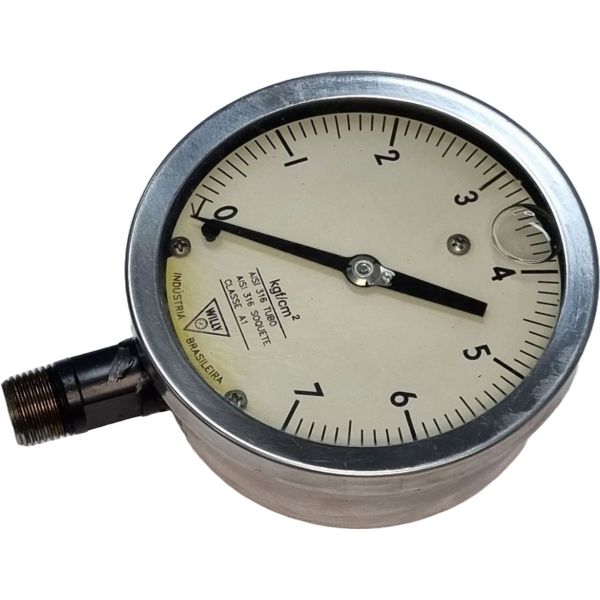 saída por baixo, conexão rosca 1/2, mostrador 110mm, tubo e soquete aço inoxidável, fluido óleo
