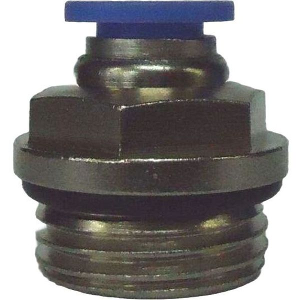 conexão rosca 1/2, diâmetro do tubo 8mm, pressão de trabalho máxima 10bar, temperatura de trabalho máxima 60oC, meio de operação ar comprimido, anel de desengate azul