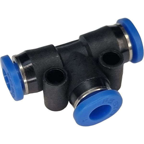 união rápida com entrada em T, conector push-in em T, conector pneumático em T, conexão para ar comprimido em T, conexão instantânea em T, conexão tipo T, engate em T