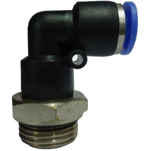 conexão rosca 1/2, diâmetro do tubo 10mm, pressão de trabalho máxima 10bar, temperatura de trabalho máxima 60oC, meio de operação ar comprimido, anel de desengate azul