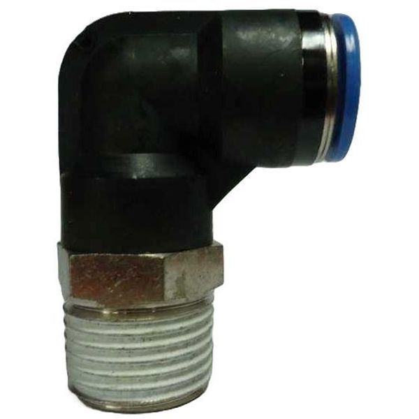 conexão rosca 1/2, diâmetro do tubo 12mm, pressão de trabalho máxima 10bar, temperatura de trabalho máxima 60oC, meio de operação ar comprimido, anel de desengate azul