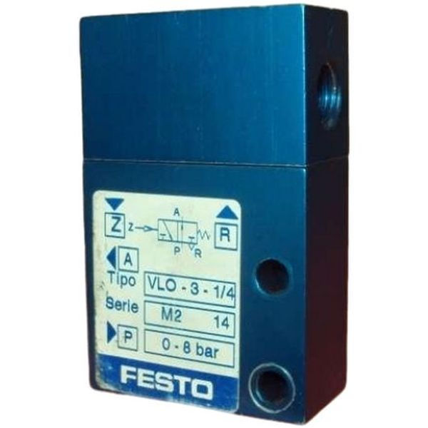 3/2 vias, conexão G1/4, acionamento pneumático, meio ar comprimido filtrado, material do corpo alumínio anodizado azul