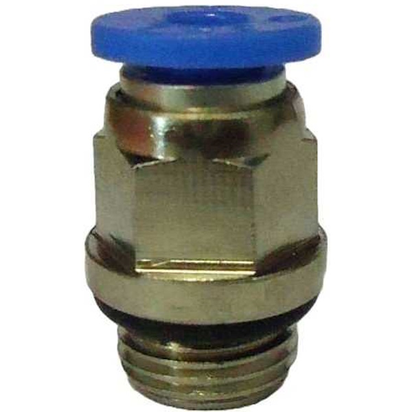 conexão rosca 1/8, diâmetro do tubo 4mm, pressão de trabalho máxima 10bar, temperatura de trabalho máxima 60oC, meio de operação ar comprimido, anel de desengate azul