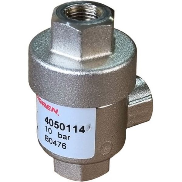 conexão rosca G1/8, orifício 4mm, pressão de operação 0,5-10 bar, fluxo 1 >> 2 380 l/min, fluxo 2 >> 3 1100 l/min, meio ar comprimido, material do corpo latão niquelado