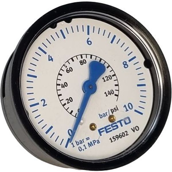 man&ocirc;metro com flange, saída por trás, conexão rosca G1/4, dimensão 63mm, visor de plástico, caixa de plástico, fluidos gases inertes / líquidos neutros