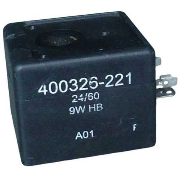 voltagem 24V/60Hz, potência 9W, tamanho M6, quadrada, encapsulada, ligação elétrica com plugue, classe de isolamento H, classe de temperatura B