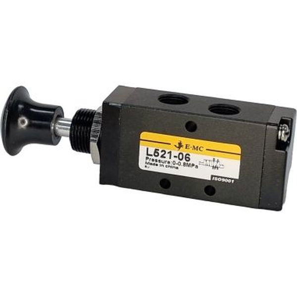 5/2 vias, conexão 1/8, meio de trabalho ar limpo, tipo de acionamento externo botão, lubrificação não é necessária, pressão de trabalho 0~0.8MPa, pressão máxima 1.2MPa, temperatura de trabalho -5~60oC 