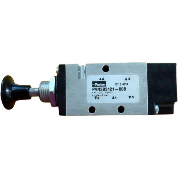 Série PVN, 3 vias e 2 posições, conexão rosca 3/8, atuador botão/mola, meio ar comprimido filtrado / gases inertes
