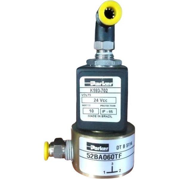 Série 52, 2 vias / ação direta, rosca 1/4npt, atuação solenóide, tensão voltagem 24VCC 10W, corpo latão, vedações FKM, meios ar / gás / água / óleos leves