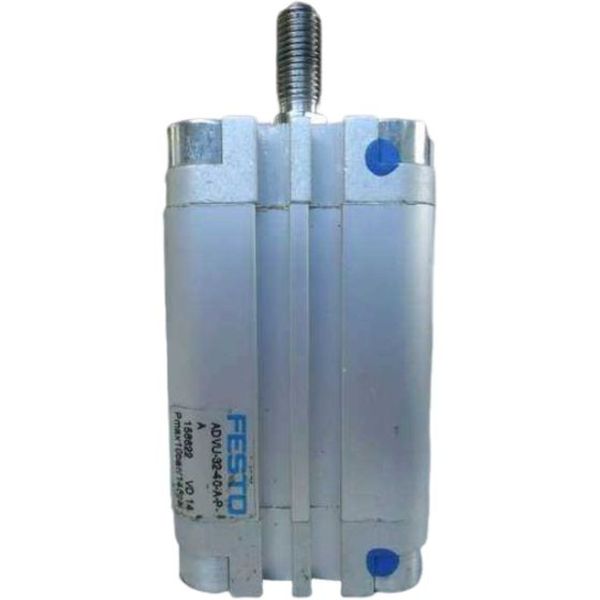cilindro compacto, diâmetro 32mm, curso 40mm, rosca externa, anéis/placas de amortecimento elástico nas posições finais de curso, detecção de posição