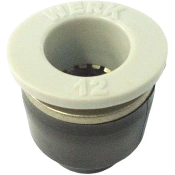 para tubo de 12mm, para tubos poliuretano ou Nylon, pressão de trabalho 10 bar, temperatura de trabalho 0-60oC, materiais latão niquelado e polímero de engenharia, fluidos ar / vácuo / água

