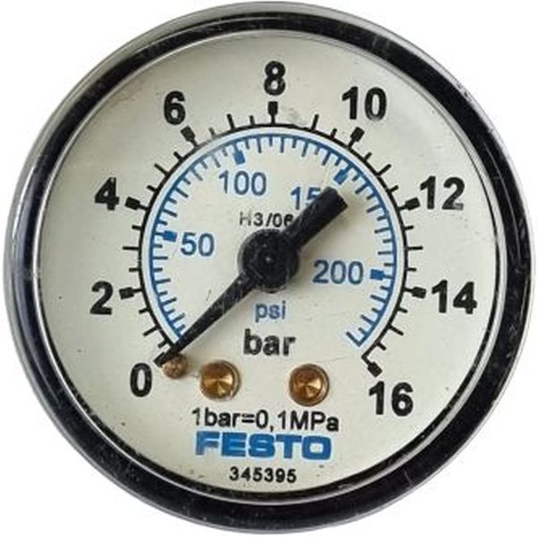 saída por trás, conexão rosca G1/8, diâmetro 40mm, visor de plástico, caixa de plástico, fluidos gases inertes / líquidos neutros