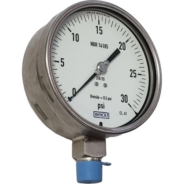 man&ocirc;metro saída por baixo, conexão rosca 1/2, mostrador 120mm, fluido ar comprimido