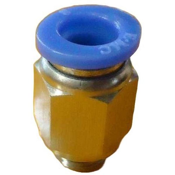 conexão rosca 1/8, diâmetro do tubo 8mm, meio de operação ar comprimido, anel de desengate azul, corpo sextavado