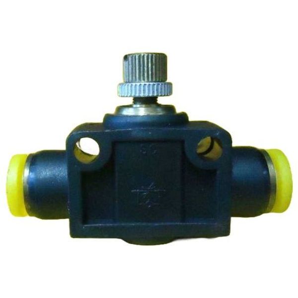 conexões para tubos 6mm, cor dos anéis de desengate amarelo, acionamento manual, meio de operação ar comprimido
