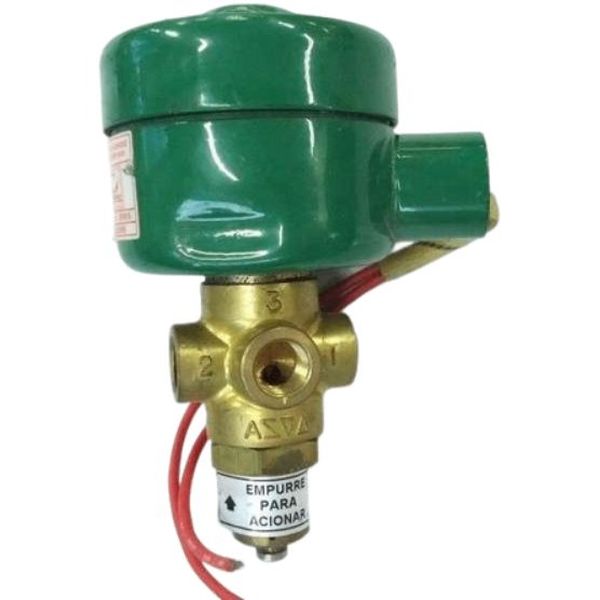 3/2 vias, conexão rosca 1/4NPT, ação direta, fluidos ar / gás inerte / água / óleo, corpo latão
