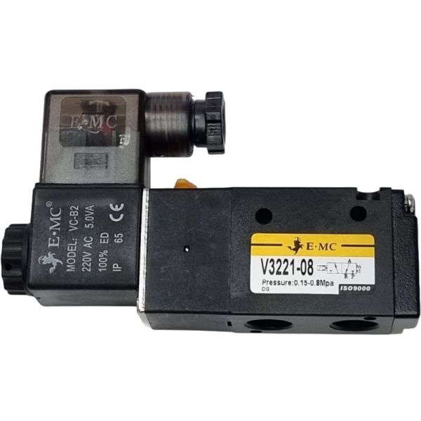 5/2 vias, conexão 1/4, acionamento solenóide, 220VAC, controle simples, pressão máxima 1.2MPa