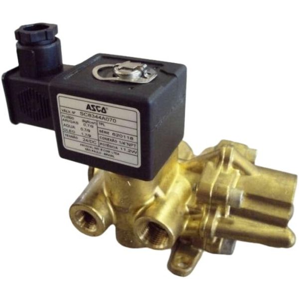 conexão rosca G1/4, orifício 6,4mm, simples solenóide, meios ar / gás  inerte / água / óleo, proteção IP65 (SC), corpo bronze, vedação NBR